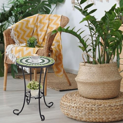 VCUTEKA Outdoor Side Table Mosaic Patio Table Accent Tables Mosaic Tile Top Metal Frame Small End Tables Porch Beach Patio Garden Balcony Grass Green - color: Grass Green