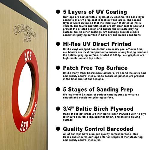 CornholeAce Custom Professional Cornhole Board Set - No Bounce! Made of 3/4 inch Baltic Birch Plywood, Includes Handles, Made in USA, Tournament Style, ACE Pro Series