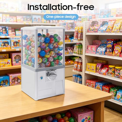 Gumball Machine for Kids, 25-Cent Vending Machines, PS Bouncy Balls Dispenser, 1.77-1.97in Huge Load Capacity Coin Operated Gumball Bank, Hold 200 Capsule Toys for Retail/Game Store (White) - color: White
