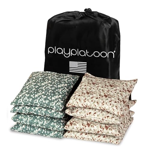 Play Platoon Cornhole Bags Weather Resistant- Set of 8 Regulation Bean Bags for Tossing- Official Professional Size & Weight Corn Hole Bags Two Color All Weather Cornhole Beans Bag Set with Tote Bag - color: Camouflage