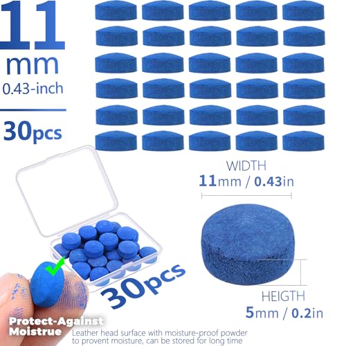 [4Packs] 11+11+12+13mm Billiard Cue Tips, Pool Stick Tips Replacement Repair Kit with Storage Box and Glue for Billiard Pool Table Cues Head and Snooker Stick Blue - SOLROS