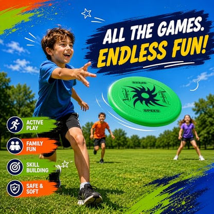 8-in-1 Sports Combo Play Set - Ultimate Outdoor Family Backyard Games with Foam Football, Flying Discs, Aero Rings, Boomerang, Whistling Missiles – Throw & Catch Fun Activities for Kids