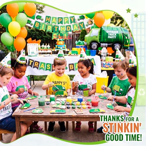 Saypacck 24 Pcs Garbage Truck Party Favors Wooden Painting Craft Kits Birthday Party Supplies with Organza Bag for Goodie Bags Fillers Adult Thank You Gifts - style: Garbage Truck