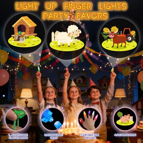 36 Pack Farm Party Favors LED Finger Lights, Glow Farm Animal Birthday Party Gifts for Kids, Goodie Bag Stuffers Classroom Treasure Box Prizes - style: Farm Animal