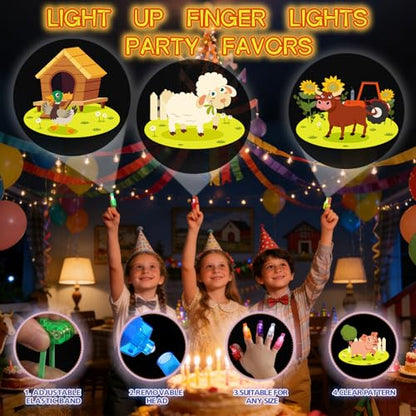 36 Pack Farm Party Favors LED Finger Lights, Glow Farm Animal Birthday Party Gifts for Kids, Goodie Bag Stuffers Classroom Treasure Box Prizes - style: Farm Animal