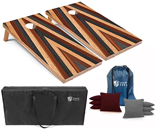 Tailgating Pros Cornhole Boards - 4'x2' Wood Pattern Cornhole Game w/Built-in Multicolored LEDs, Carrying Case, & Set of 8 Corn Hole Bean Bags w/Tote - color: 4'x2' Multitone Chevron