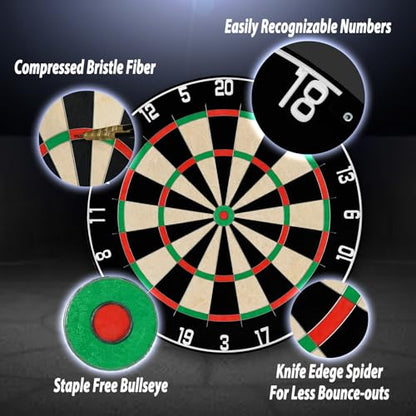 Dartboard with Staple-Free Bullseye Easily Recognizable Numbers 18g Steel Tip Darts Set 12 Steel Tip Darts 18g Mounting Kits Include - style: DB-P