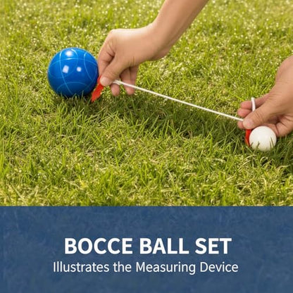 Bocce Ball Set 90mm (Regulation Size & Weight), 8 Resin Bochi Balls, Includes Pallino, Carrying Bag & Measuring Rope, Outdoor Sports Game for Family Backyard, Lawn, Cour t& Beach (2-8 Players) - size: 90mm