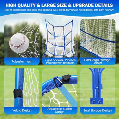 6FT Baseball Pitching net, 9-Pocket Pitcher Net with Strike Zone, Adjustable Height Target Throwing Trainer, Baseball Softball Practice Net with Carry Bag for Beginners/Professionals Outdoor Indoor