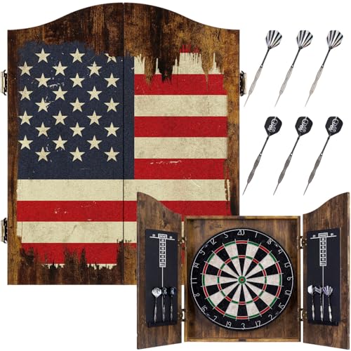 Sisal Dart Board Cabinet Sets, Dartboard with Scoreboard for Adults| Premium Sisal Bristle, Comes with 6 Steel-tip Darts
