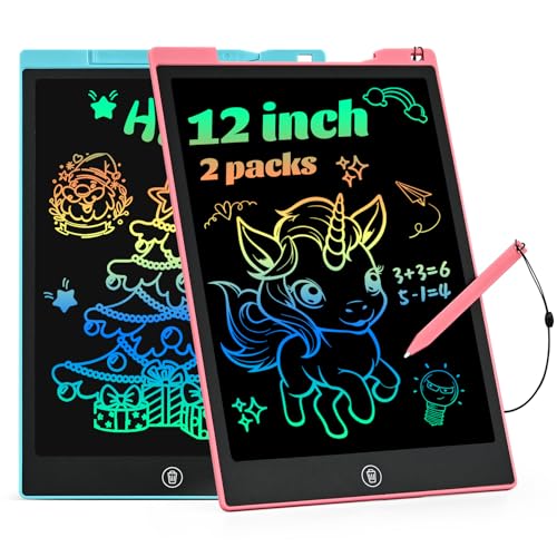 EooCoo Toys for Ages 3-8, 12 Inch LCD Writing Tablet 2 Pack, Preschool Classroom Must Haves, Electronic Drawing Board Drawing Pad, Birthday Gifts for Boys & Girls, Kids Travel Essential - 12 Inch - color: 12”pink&blue