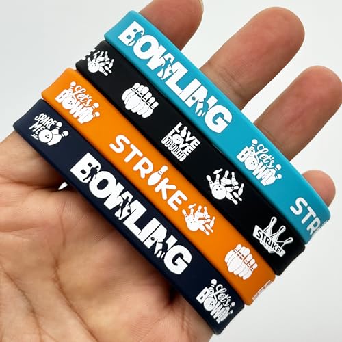 FSHANEE Bowling Themed Rubber Bracelets Bowling Party Supplies Bowling Silicone Wristbands Bowling Birthday Party Favors Gift Goodie Bag Fillers Stuff, Set of 24 Counts