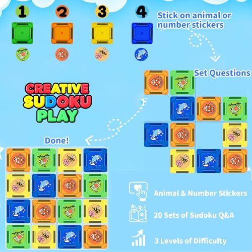 Mini Magnetic Tiles Travel Set with Case 42pcs, Bonus Sudoku Play, Mini Magnetic Blocks, Portable Travel Toy for Kids, STEM Educational Sensory Toys, Classroom Must Have - style: SUDOKU-42pcs