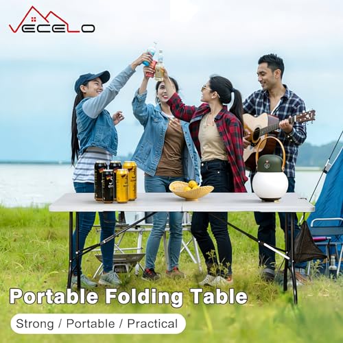 VECELO 6 ft Picini Table with Thickened Top | Removable Mesh Bag | Strong Side Support, 500lbs Weight Capacity Folding Table, Indoor & Outdoor, with Carrying Handle,White - color: White