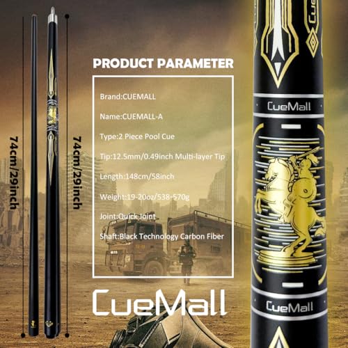 CueMall 58" 2-Piece Billiard Pool Cue Sticks,12.5mm Fiberglass Graphite Composite Billiard Cue Sticks,19oz Pool Sticks Tacos de billar for Adults Men/Women, House or Commercial/Bar Use - color: CueMall-A