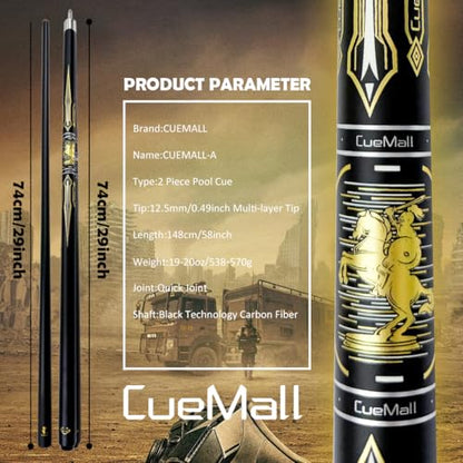 CueMall 58" 2-Piece Billiard Pool Cue Sticks,12.5mm Fiberglass Graphite Composite Billiard Cue Sticks,19oz Pool Sticks Tacos de billar for Adults Men/Women, House or Commercial/Bar Use - color: CueMall-A