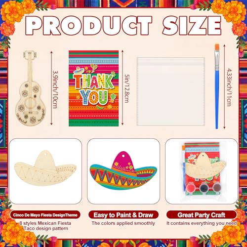 Saypacck 24 Pcs Mexican Taco Party Favors Wooden Painting Craft Kits Birthday Party Supplies with Organza Bag for Goodie Bags Fillers Adult Thank You Gifts - style: Mexican Taco