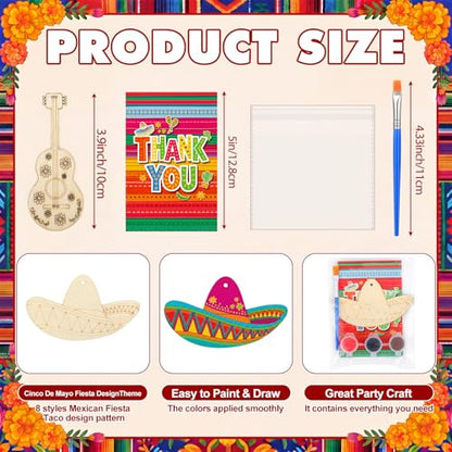 Saypacck 24 Pcs Mexican Taco Party Favors Wooden Painting Craft Kits Birthday Party Supplies with Organza Bag for Goodie Bags Fillers Adult Thank You Gifts - style: Mexican Taco