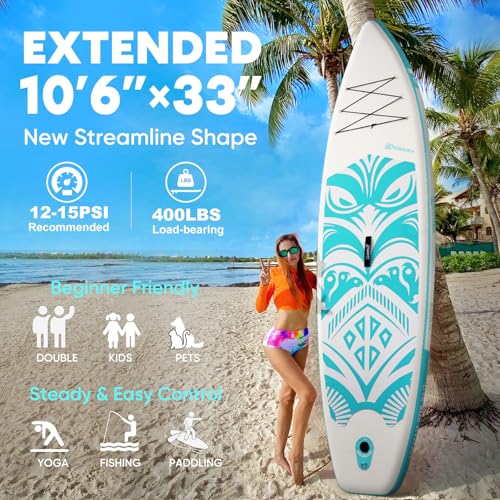 Inflatable Paddle Board,Stand Up Paddle Board Set, Extra Wide SUP Board with Removable Fin, Floating Paddle, Hand Pump, Waterproof Phone Pouch,Traveling Board - color: TT green