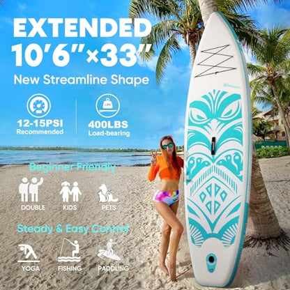 Inflatable Paddle Board,Stand Up Paddle Board Set, Extra Wide SUP Board with Removable Fin, Floating Paddle, Hand Pump, Waterproof Phone Pouch,Traveling Board - color: TT green