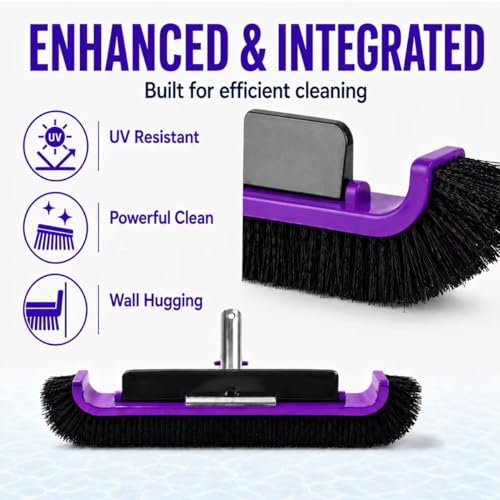 17.5" Pool Brush Head, Curved Swimming Pool Cleaning Brush with Reinforced Aluminum Back & Nylon Bristles, Heavy Duty Scrubber for Pool Walls, Tiles Floors, Purple - color: Purple