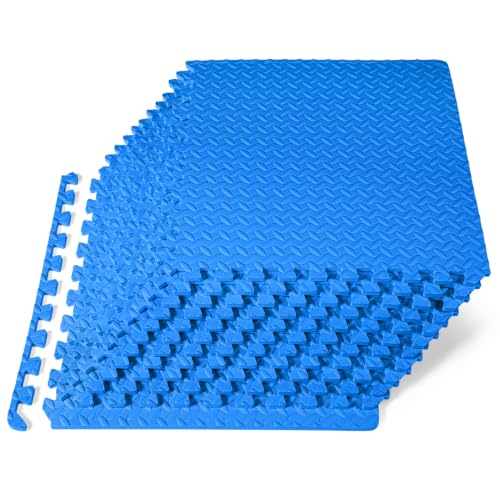 ProsourceFit Exercise Puzzle Mat ½-inch, EVA Interlocking Foam Floor Tiles for Home Gym, Workout Equipment, Kids Play Areas, Blue, 48 SQ FT - 12 Tiles - color: Blue, size: 12 Pack (48 SQ FT)