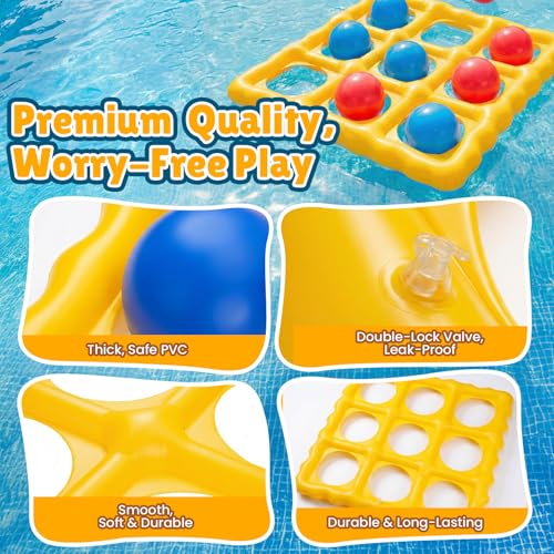 Pool Toys Inflatable Tic-Tac-Toe Game Giant Outdoor Floating Game with 10 Balls Swimming Pool Games for Kids Adults Family 2-10 Players Yard Pool Beach Lawn Camping