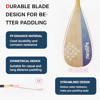 SUP Paddleboard Paddle with Carbon Fiber Shaft and Enhanced PP Blade, Adjustable Stand Up Paddle Board Paddle, 66-82" (170-210 cm), Bamboo Pattern Series - color: Bamboo&Blue Wave Pattern