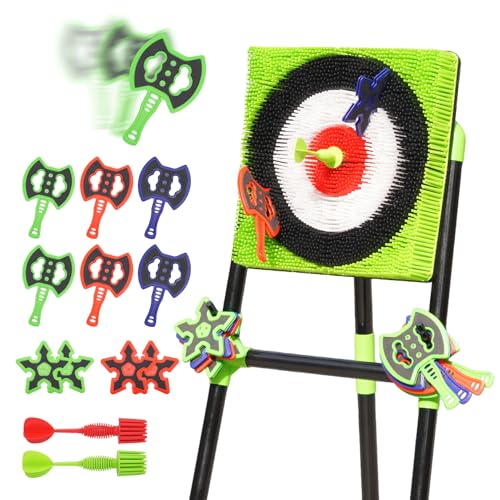 Axe Throwing Game for Backyard with Bristle Target & 12 Throwing Axes Set, Indoor & Outdoor Games for Adults, Kids & Family, Yard Games Toys, Axe Throwing Target,Dart Board,Carnival Games(Green)
