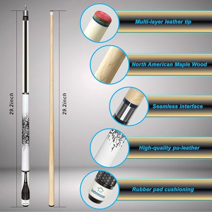HomeSeason 58in 2-Piece Pool Cue, 18/19/20/21oz Professional Maple Billiards Stick 3D Printed Lizard Grip with Case, 12.5mm Tip Stainless Steel Quick Screw - color: 21oz(Black)