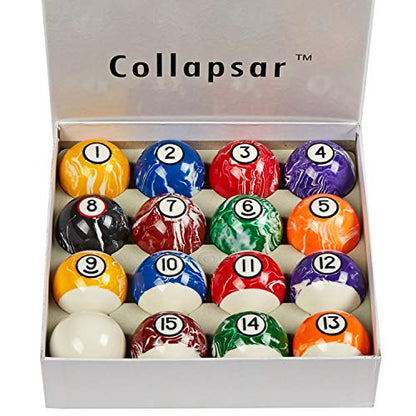 Collapsar Deluxe 2-1/4" Billiard Pool Balls Marble-Swirl Style Billiards Ball Complete 16 Ball Set (Several Style Available) - style: White Marble With Black Circle