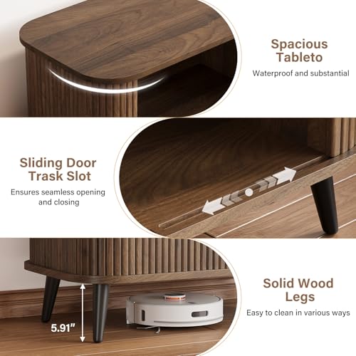 Svimi Accent Cabinet with Sliding Doors - Walnut Sideboard Buffet Cabinet with Storage for Coffee Bar, Console Table - MCM Design Bar Cabinets for Modern Home Décor