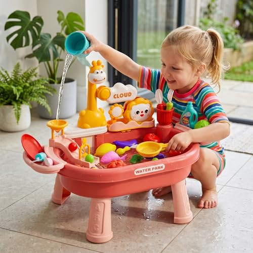 Toy Sink with Running Water Toddler Water Table Play Sink with Detachable Legs 180° Rotating Faucet Multi Play Modes - color: Style 1