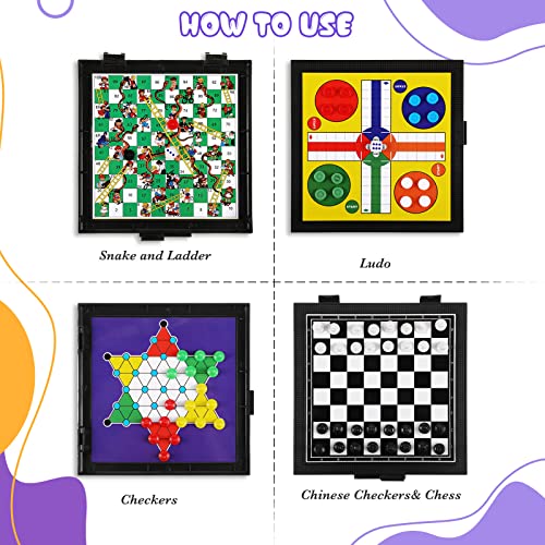 5 in 1 Small Magnetic Checkers Board Game Set Travel Game Road and Flight Trip Essentials Magnetic Travel Chess Checkers for Trip Camping Activities Party Game for Adults and Teens