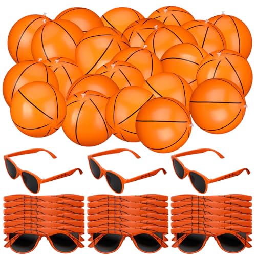 48 Pcs Basketball Party Favors Beach Balls Inflatable Basketballs 10 Inch with Glasses Sport Team Gifts for March Decor Water Pool Party Supplies Summer Birthday Goodie Bag - style: Basketball