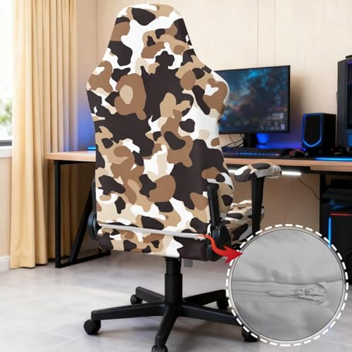 Brown Camouflage Pattern Set of 4 Gaming Chair Covers with Armrest Covers Anti-Slip Stain Resistant Gaming Chair Cover Set Stretch Computer Chair Seat Slipcovers - color: Brown Camouflage Pattern