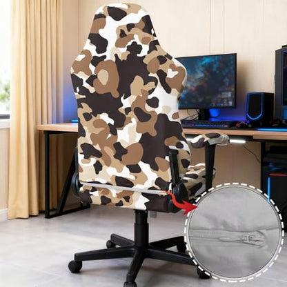 Brown Camouflage Pattern Set of 4 Gaming Chair Covers with Armrest Covers Anti-Slip Stain Resistant Gaming Chair Cover Set Stretch Computer Chair Seat Slipcovers - color: Brown Camouflage Pattern