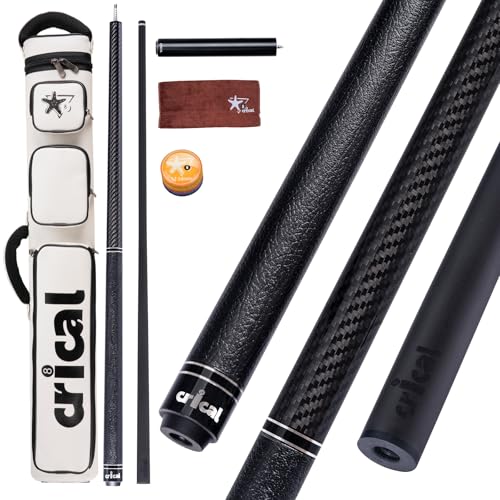 CRICAL Carbon Fiber Pool Cue with Stick Low Deflection Shaft - 58 Inch Billiard Cue Stick with Cowhide Grip & 3K Weave Design, 12.5mm Tip, Fixed Weight (19oz), 3/8x8 Joint – Ideal for Players - color: CL-VP-1-set7