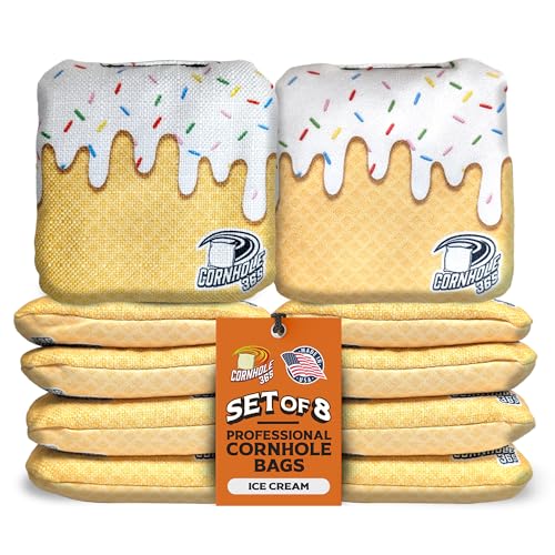 Cornhole365 - Stick & Slide - Professional Corn Hole Bag - Heavy-Duty Double-Stitched Polyester Fabric & Resin Filling for All-Weather - Versatile Regulation Size Cornhole Bean Bags - Set of 8 - color: Ice Cream