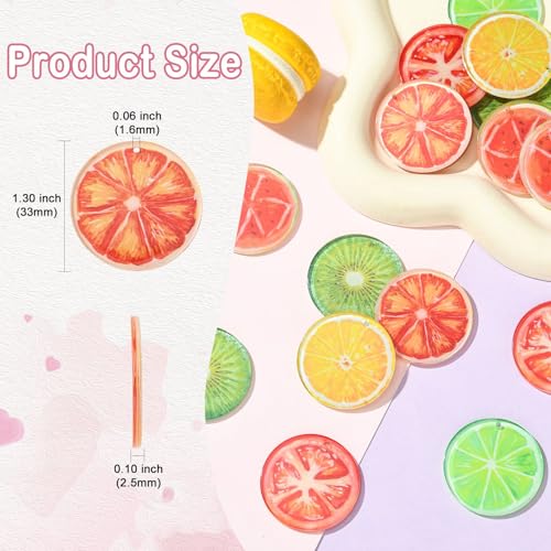 Stiesy Acrylic Fruit Pendants 18Pcs, 6 Colors Printed Lemon Kiwi Tomato Slices Charms Bulk for Jewelry Making, DIY Dangle Bracelet Supplies - color: Fruit-6 Color-18pcs