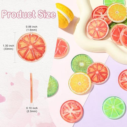 Stiesy Acrylic Fruit Pendants 18Pcs, 6 Colors Printed Lemon Kiwi Tomato Slices Charms Bulk for Jewelry Making, DIY Dangle Bracelet Supplies - color: Fruit-6 Color-18pcs
