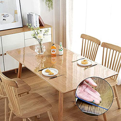 Clear PVC Table Cover Protector - Waterproof, Oilproof & Easy to Clean - Wipeable for Kitchen, Dining, Coffee Tables - 1.5mm Thick, 100x250cm, Transparent