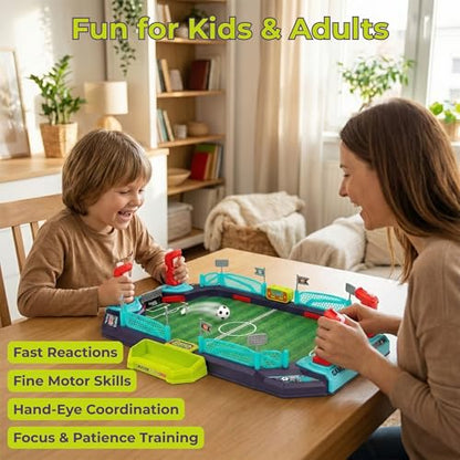 Soccer Board Game — 2 in 1 Foosball & Sling Puck Game Set with Dual Control Handles, Scorekeeper and Goal Bell, Soccer Toys for Kids Ages 3+