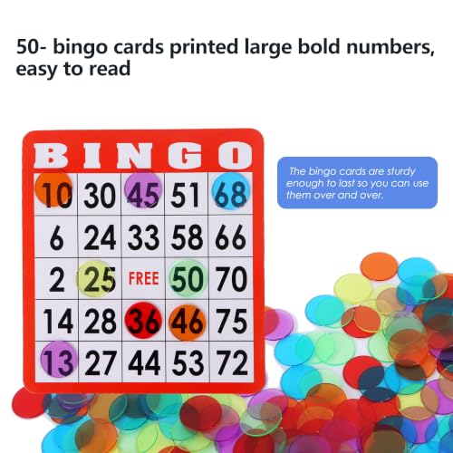 GSE Games & Sports Expert Complete Bingo Game Set with 50 Bingo Cards, 500 Chips, Calling Cards Deck, Party Fun Game for Adults, Seniors, Family Gatherings, Classroom Activities, Large Groups - size: 50 Cards & 500 Chips Set