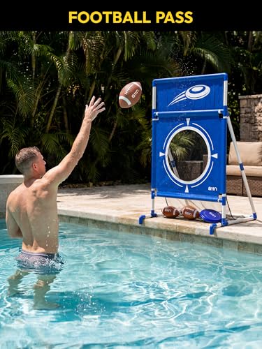 A11N SPORTS Poolside Target Game Set - 2-in-1 Outdoor Swimming Pool Toss Toy with Flying Discs & Foam Footballs, Backyard Water Party Games for Kids & Adults, Summer Fun Activities