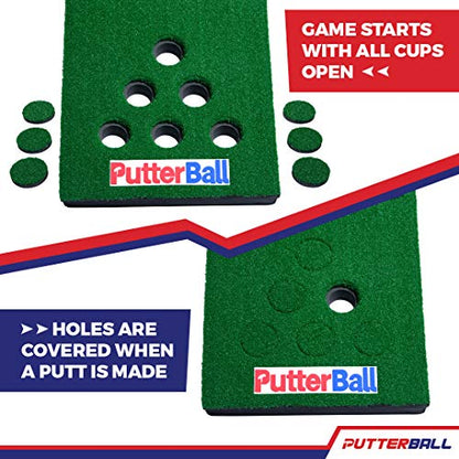 PutterBall Original Golf Putting Game Set – Backyard 12 ft Putting Green Pong Style Golf Mat with 2 Putters, 2 Balls & Hole Covers