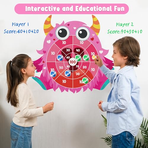 Yquqwn Monster-Themed Dart Game Set Includes 12 Sticky Dart Balls and Hanging Hook Dart Throwing Game for Parties Indoor Party Games Picnics Camping Activities Wall Dart Game