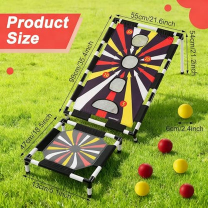 Seenelling Toss and Bounce Game Set Spring Toss Bounce Ball Game Include 6 Foam Bouncy Balls,1 Scoring Target, and 1 Scoring Target for Boys Girls Adults