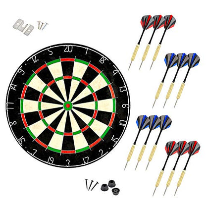LinkVisions Dartboard with Staple-Free Bullseye, 18g Steel Tip Darts Set,12 Steel Tip Darts 18g, Dartboard Mounting Kits Included - style: Traipieler