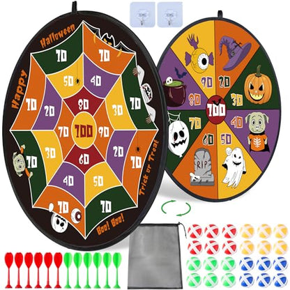 HELLO PAPAYA 29" Large Dart Board for Kids,with 24 Sticky Balls+12 Sticky Darts,Indoor/Sport Outdoor Fun Party Play Game Toys,Birthday for 3 4 5 6 7 8 9 10 11 12 Year Old Boys Girls - style: 2in1-100 Scores Halloween Target With 24 balls 12 darts